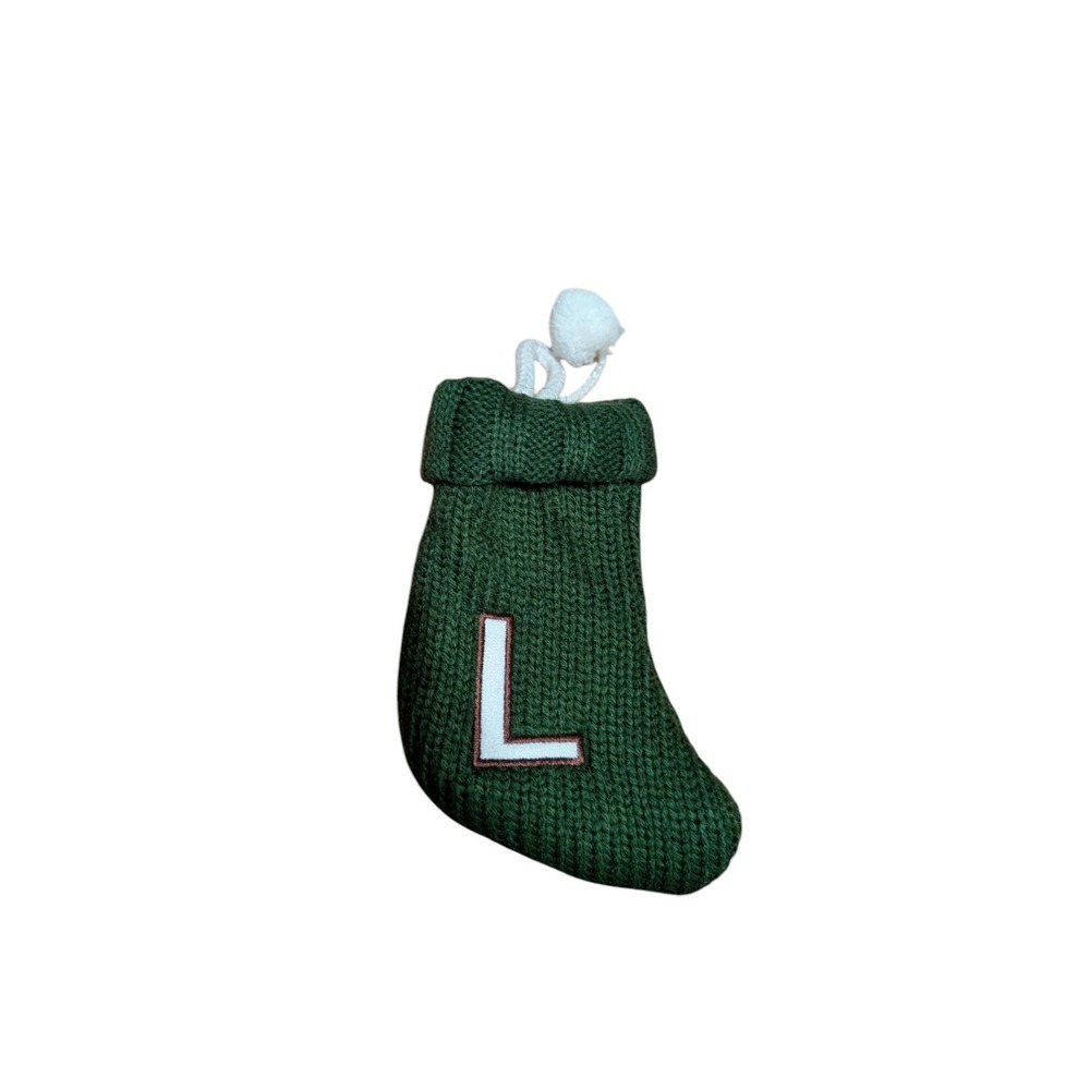 Christmas Stocking 7" x 4" Handmade Personalized Green with White Letter L‎